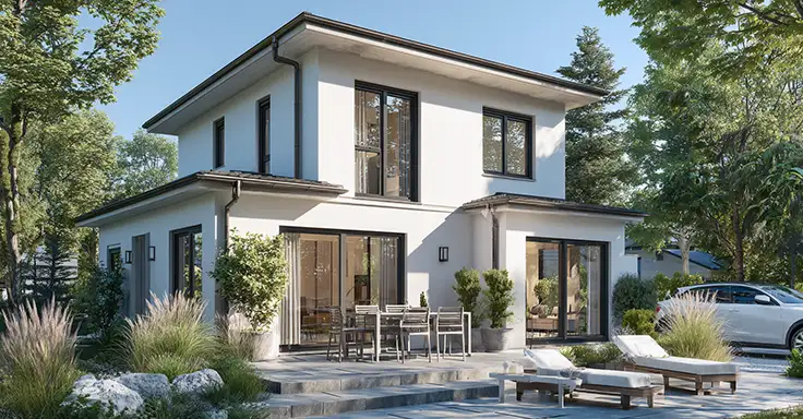 Zweistöckiges modernes Haus mit Garten und Terrasse